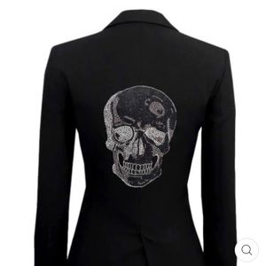 HipChik Black Blazer Rhinestone Skull Size M Free Shipping